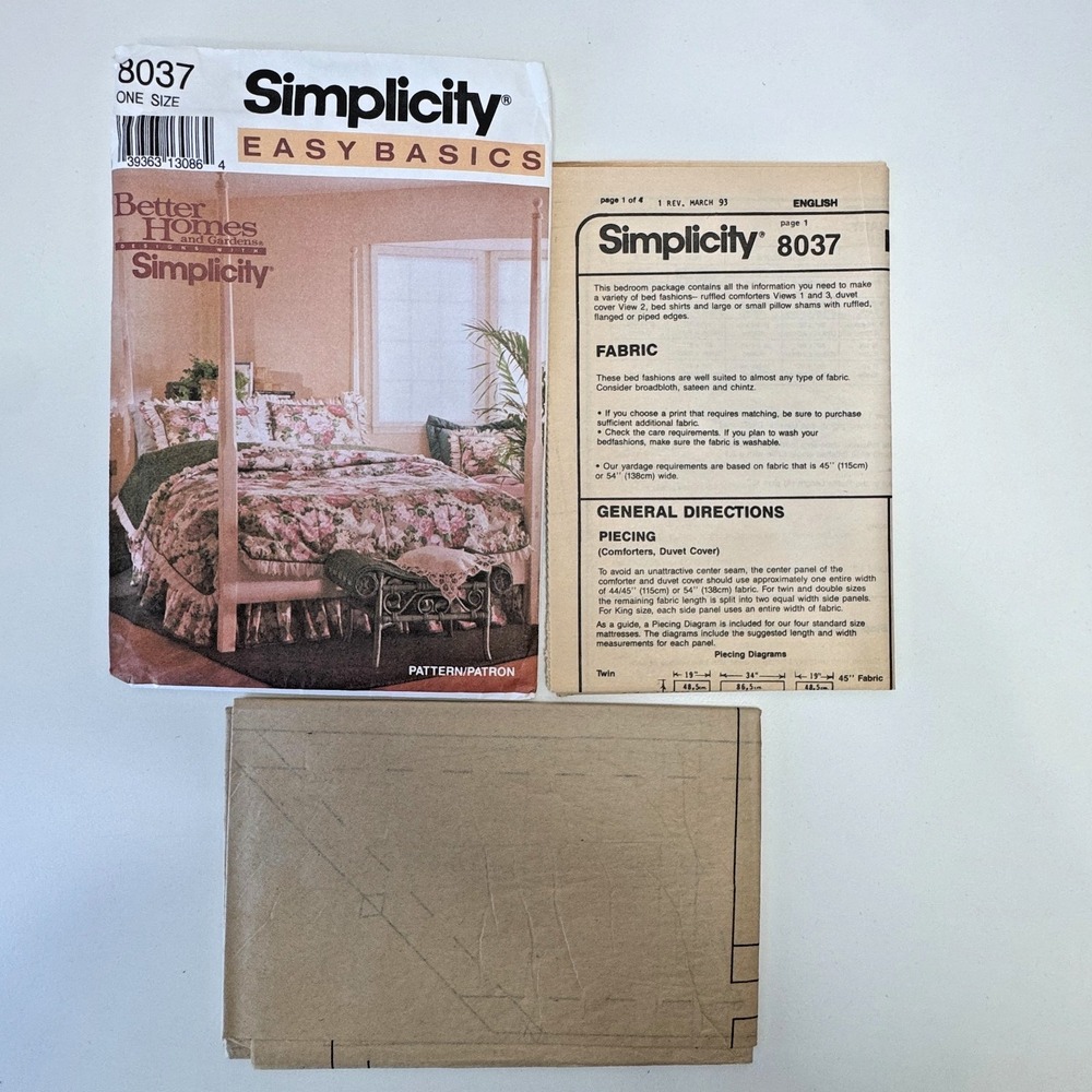 Simplicity 8037 Uncut Sewing Pattern Bedroom Decor Bedcover Comforter & Pillows - Picture 2 of 8